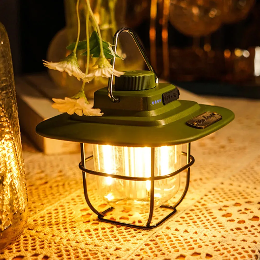 LED Camping Lamp - Retro Hanging Tent Lantern with Dimmable Light Outdoor Battery Emergency Light