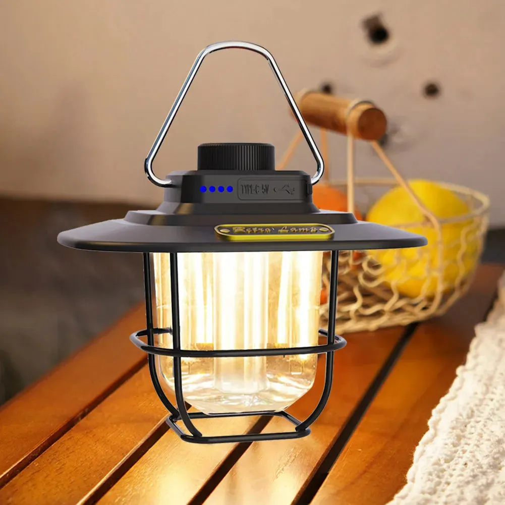 LED Camping Lamp - Retro Hanging Tent Lantern with Dimmable Light Outdoor Battery Emergency Light
