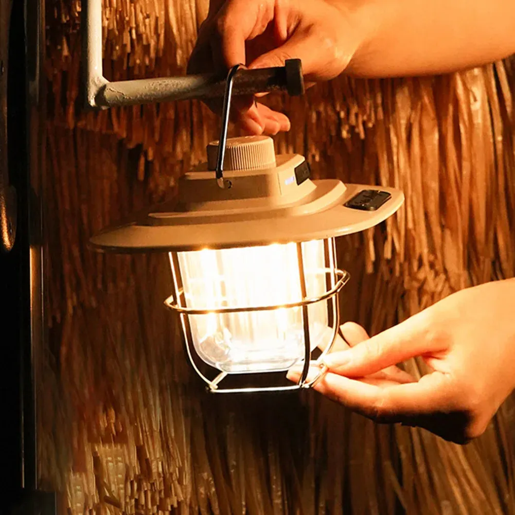 LED Camping Lamp - Retro Hanging Tent Lantern with Dimmable Light Outdoor Battery Emergency Light