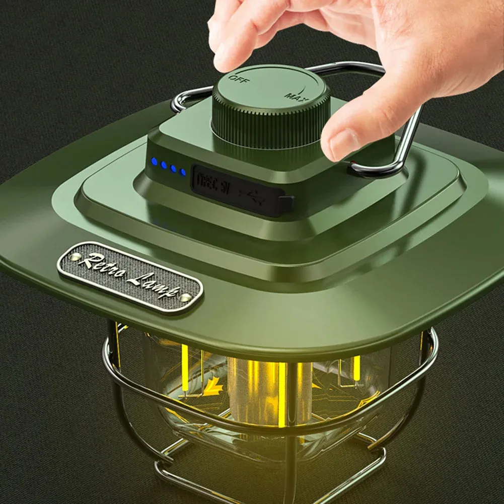 LED Camping Lamp - Retro Hanging Tent Lantern with Dimmable Light Outdoor Battery Emergency Light