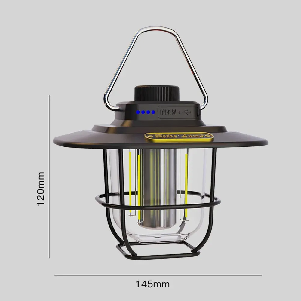 LED Camping Lamp - Retro Hanging Tent Lantern with Dimmable Light Outdoor Battery Emergency Light