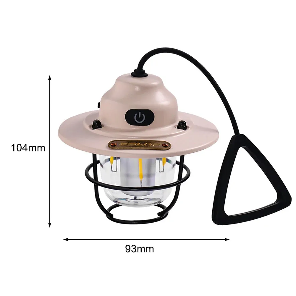 LED Camping Lamp - Retro Hanging Tent Lantern with Dimmable Light Outdoor Battery Emergency Light