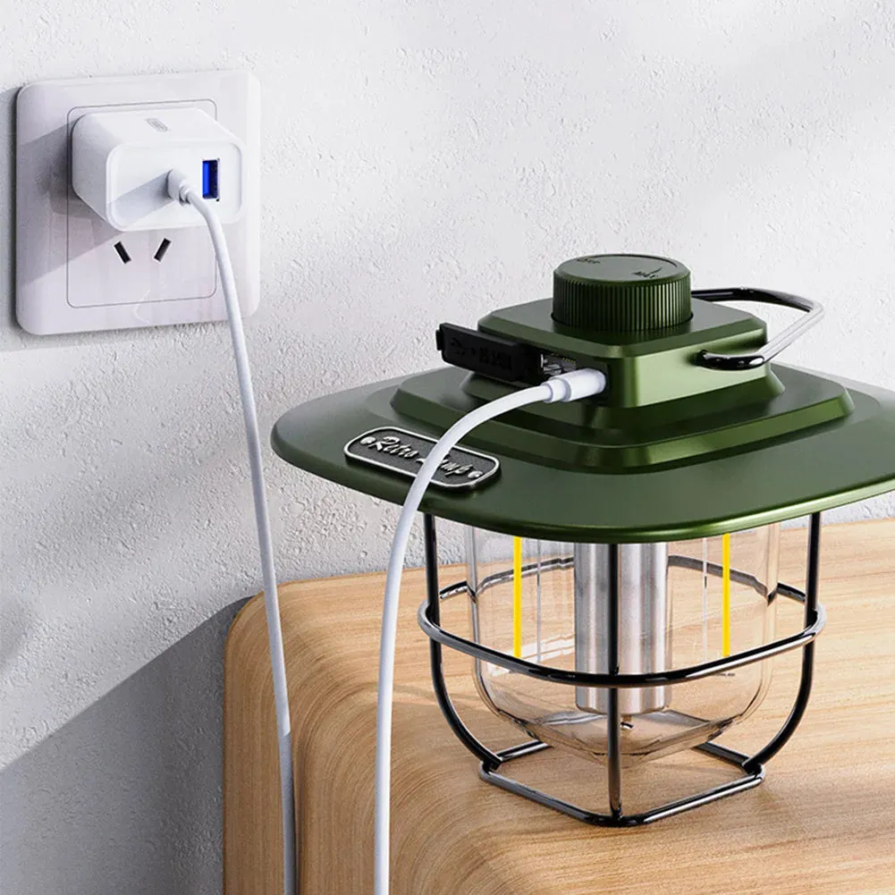 LED Camping Lamp - Retro Hanging Tent Lantern with Dimmable Light Outdoor Battery Emergency Light