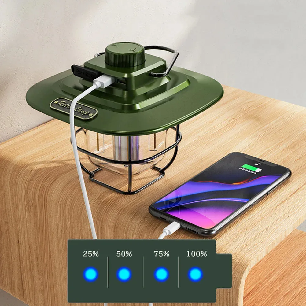 LED Camping Lamp - Retro Hanging Tent Lantern with Dimmable Light Outdoor Battery Emergency Light