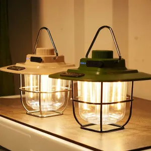 LED Camping Lamp - Retro Hanging Tent Lantern with Dimmable Light Outdoor Battery Emergency Light