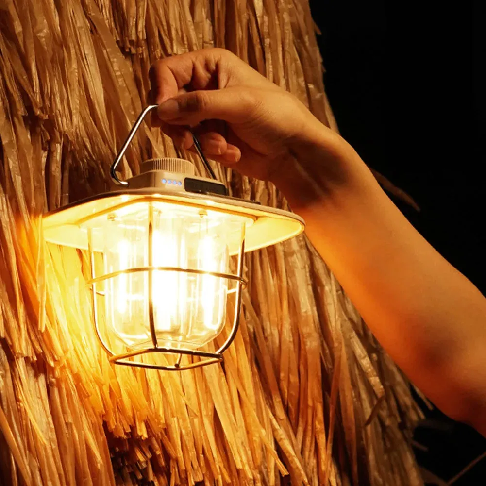 LED Camping Lamp - Retro Hanging Tent Lantern with Dimmable Light Outdoor Battery Emergency Light