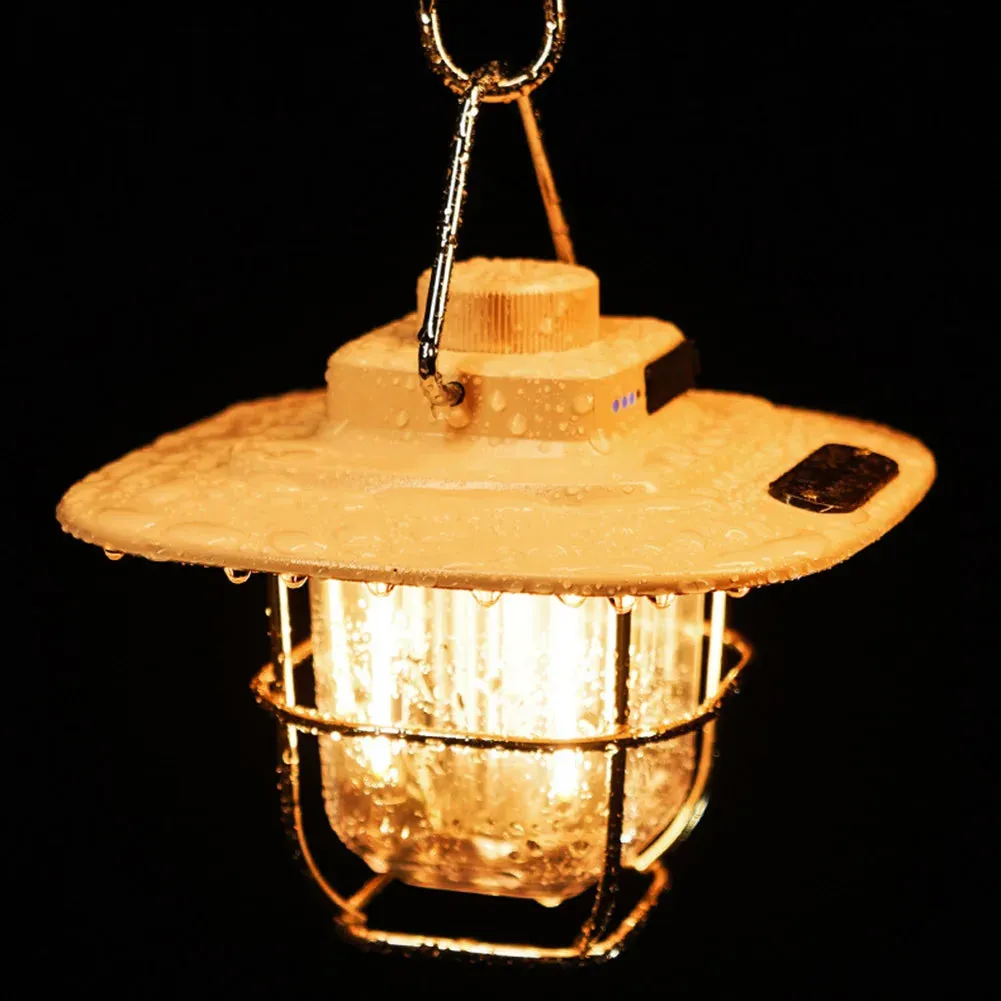 LED Camping Lamp - Retro Hanging Tent Lantern with Dimmable Light Outdoor Battery Emergency Light