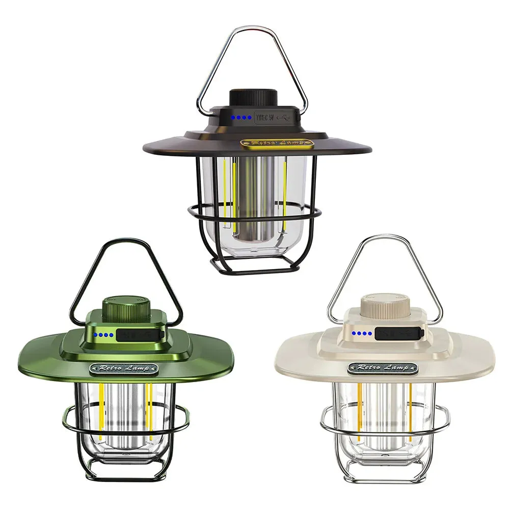 LED Camping Lamp - Retro Hanging Tent Lantern with Dimmable Light Outdoor Battery Emergency Light
