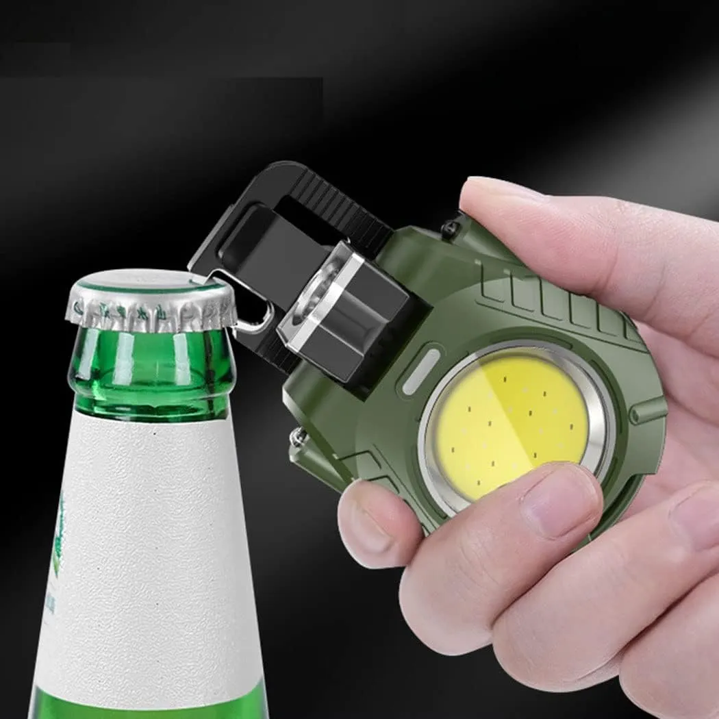 LED COB Small Flashlight with Lighter, Max 1200 Lumens Super Bright 7 Light Modes Light,Folding Bracket Bottle Opener, for Camping Fishing Hiking and Emergency Lighting Black