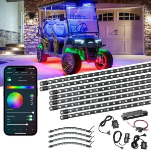 LEDGlow 12pc Bluetooth Million Color LED 6-Seater Golf Cart Underglow Accent Neon Lighting Kit with Canopy & Wheel Well Lights - Smartphone App - Fits 12-Volt Powered Stretch Limo Golf Carts