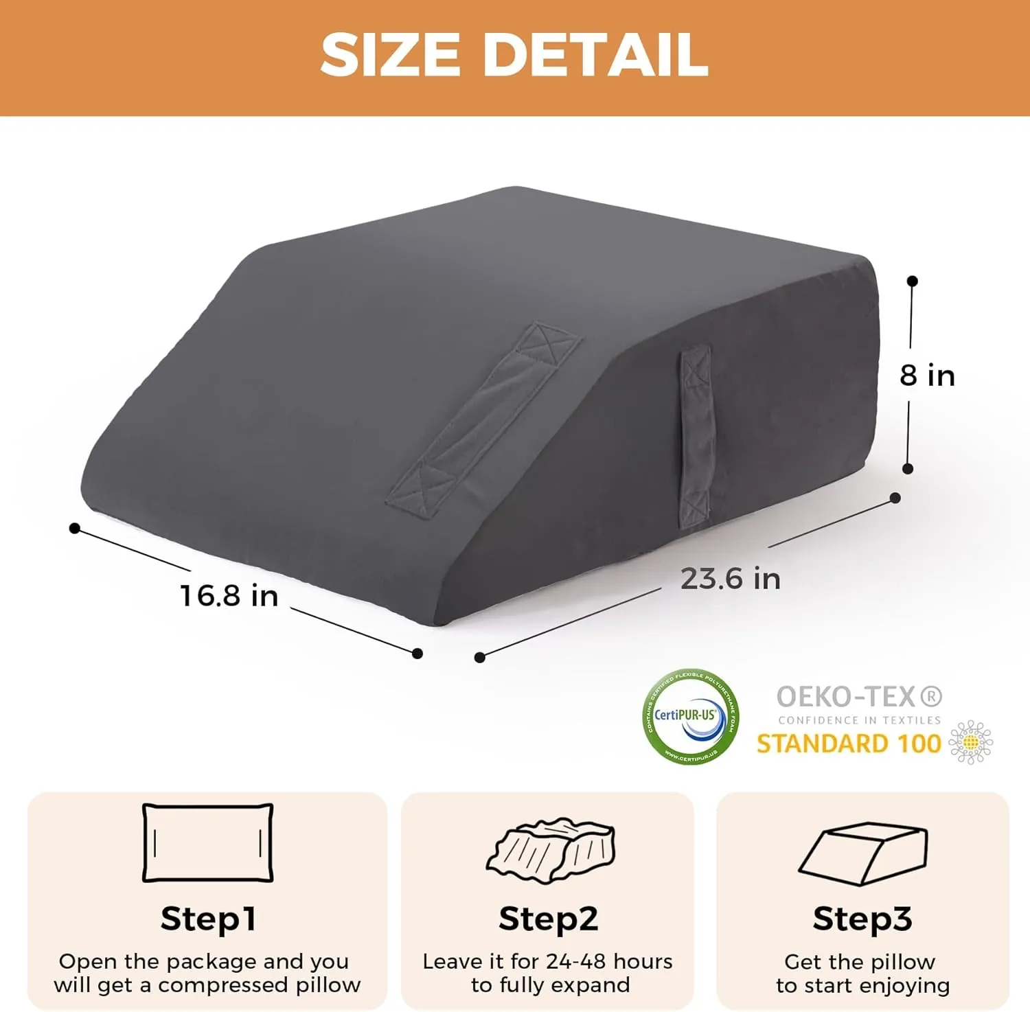Leg Elevating Pillow, Leg Elevation Pillows for After Surgery, Swelling, Leg Pillow Elevation Blood Circulation, Leg Pillow for Pain Relief, Knee Pillow for Rest, 23.6×16.8×8 Inch Velvet Grey