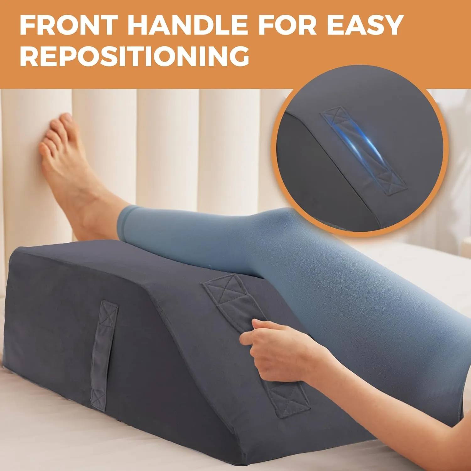 Leg Elevating Pillow, Leg Elevation Pillows for After Surgery, Swelling, Leg Pillow Elevation Blood Circulation, Leg Pillow for Pain Relief, Knee Pillow for Rest, 23.6×16.8×8 Inch Velvet Grey