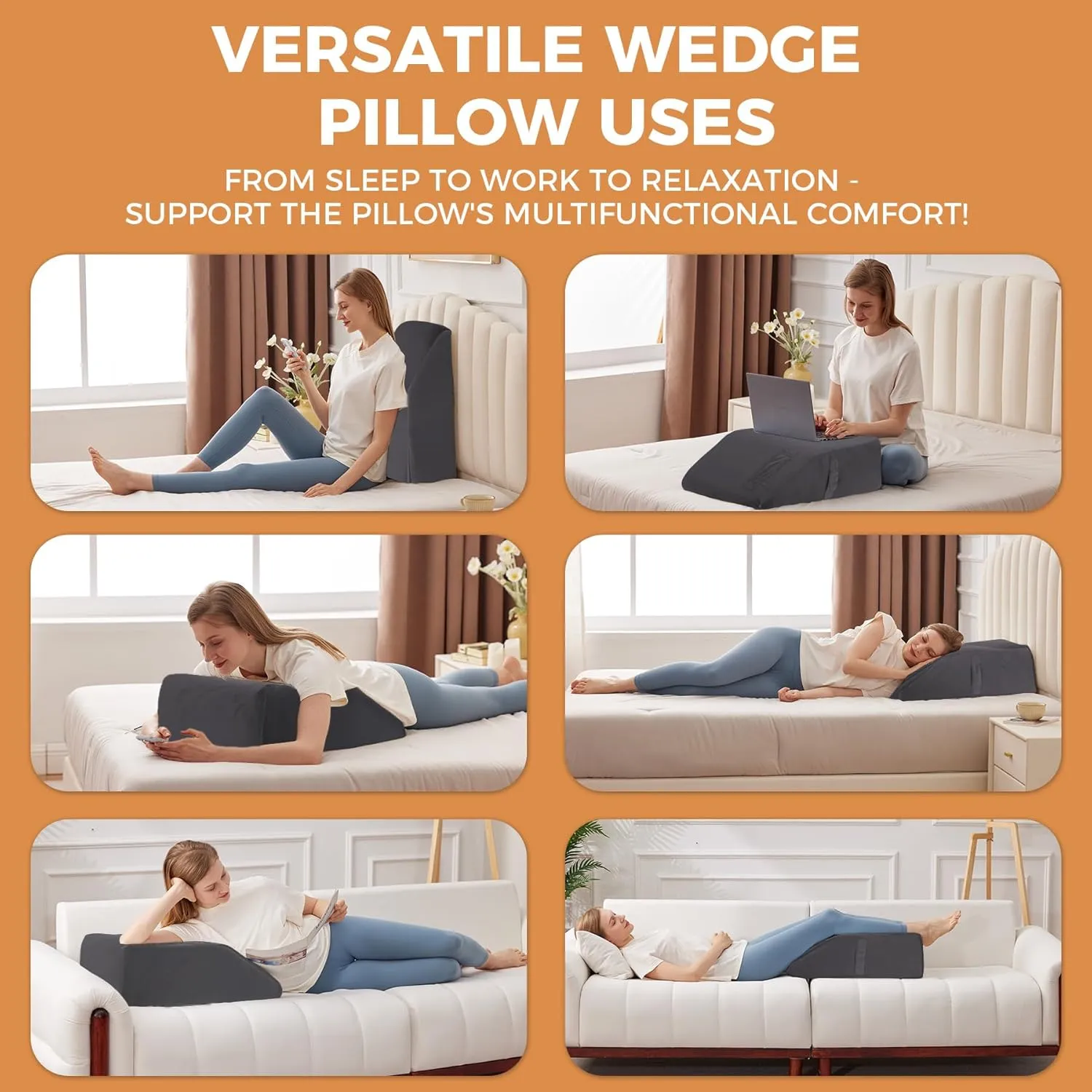 Leg Elevating Pillow, Leg Elevation Pillows for After Surgery, Swelling, Leg Pillow Elevation Blood Circulation, Leg Pillow for Pain Relief, Knee Pillow for Rest, 23.6×16.8×8 Inch Velvet Grey
