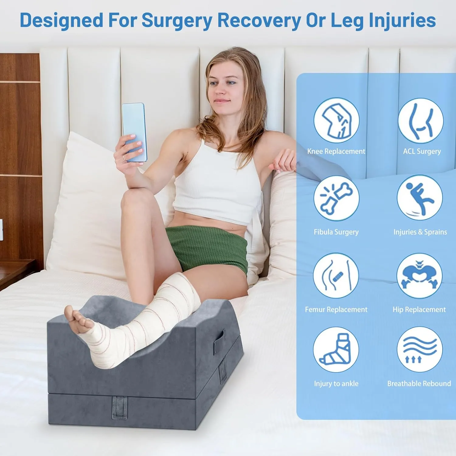 Leg Elevation Pillows, Wedge Pillow for After Surgery, Memory Foam Leg Support Adjustable, Comfort Care for Back Knee Hip Ankles Pain, Knee Pillow for Sleeping Blood Circulation Grey