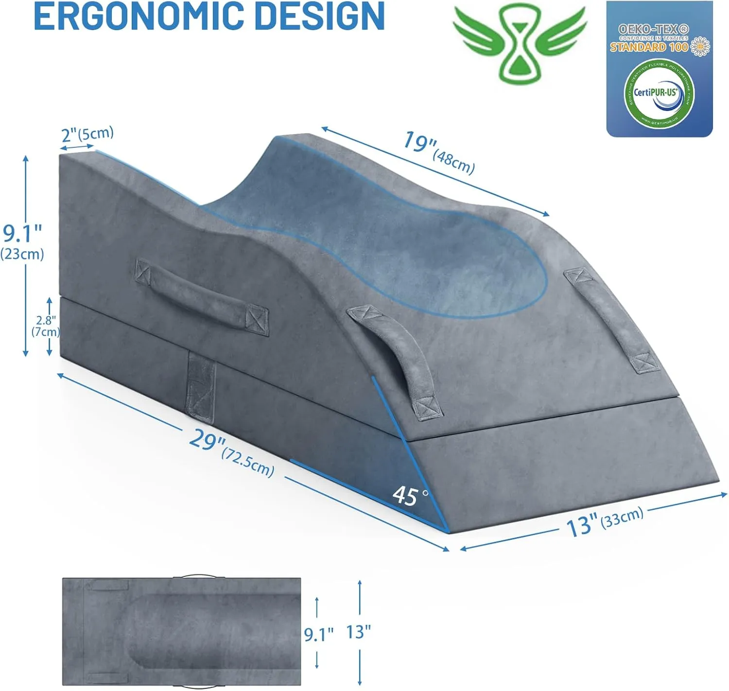 Leg Elevation Pillows, Wedge Pillow for After Surgery, Memory Foam Leg Support Adjustable, Comfort Care for Back Knee Hip Ankles Pain, Knee Pillow for Sleeping Blood Circulation Grey