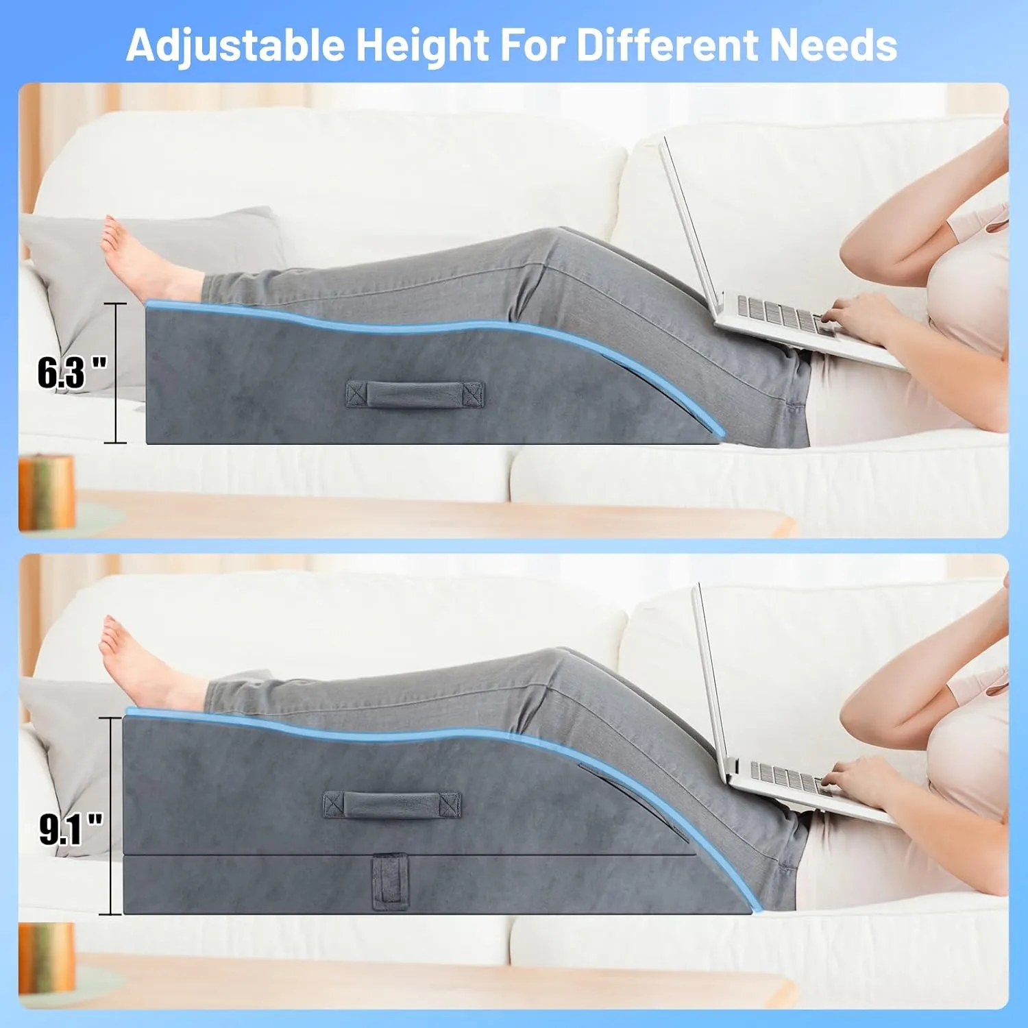 Leg Elevation Pillows, Wedge Pillow for After Surgery, Memory Foam Leg Support Adjustable, Comfort Care for Back Knee Hip Ankles Pain, Knee Pillow for Sleeping Blood Circulation Grey