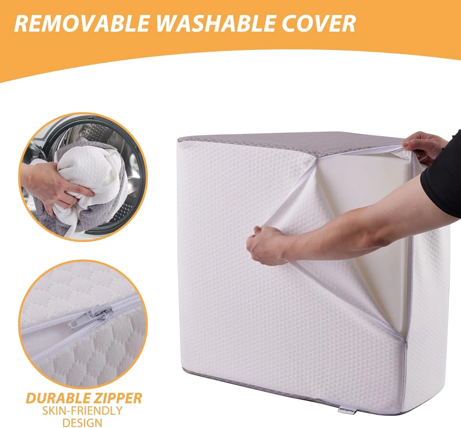 Leg Pillow, 8inch Leg Elevating Pillow for After Surgery, Blood Circulation, Leg Wedge Pillow for Side Sleeping, Leg Rest for Swelling, Cooling Gel Memory Foam Top, White/Grey