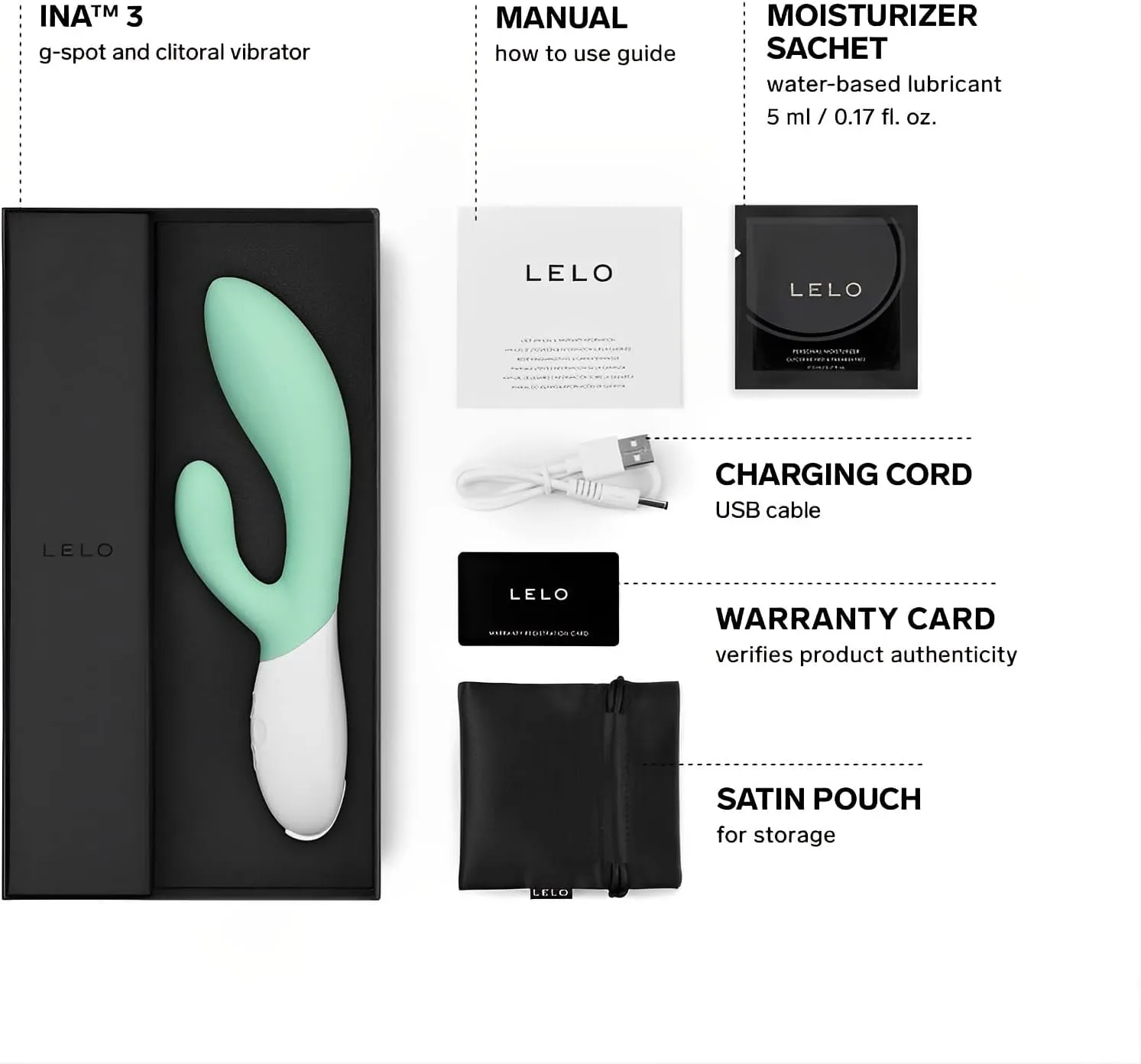 LELO INA 3 G Spot Rabbit Vibrator, Clitoral Rabbit Vibrator for Women with 10 Vibrating Modes and Waterproof Design, Sex Toys for Women, Seaweed