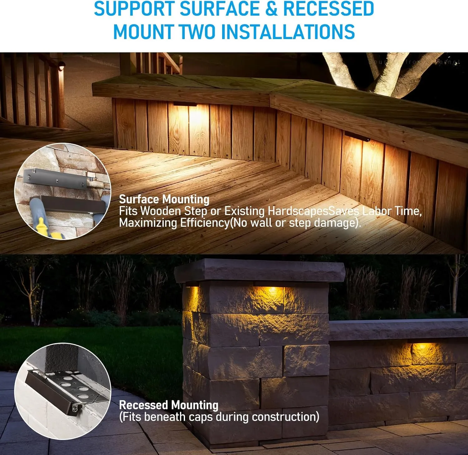 LEONLITE 8-Pack 7 Inch LED Hardscape Lighting, Update Retaining Wall Lights, LED Landscape Lighting, 12-24V AC/DC Paver Light Low Voltage, 3W/4W/5W Dimmable Outdoor Step Lights, 2700K Soft White, ETL