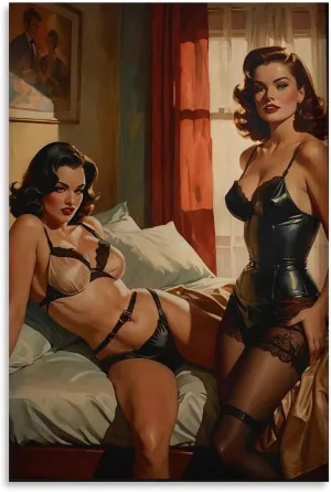 Lesbian Fetish Art Print WLW Sapphic BDSM Art Canvas Painting for Living Room Bedroom Decor 12x18inch(30x45cm) Unframe-style