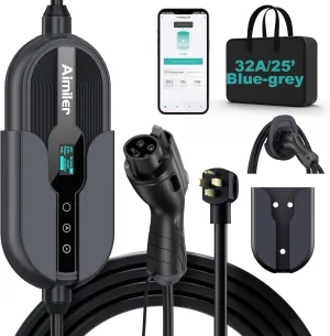 Level 2 Electric Vehicle (EV) Charger(32Amp, 220V-240V, NEMA 14-50 Plug), 25ft Cable ETL Listed Portable Indoor/Outdoor EVSE SAE J1772 EV Car Charging Station w/Delay Timer, WiFi Enabled