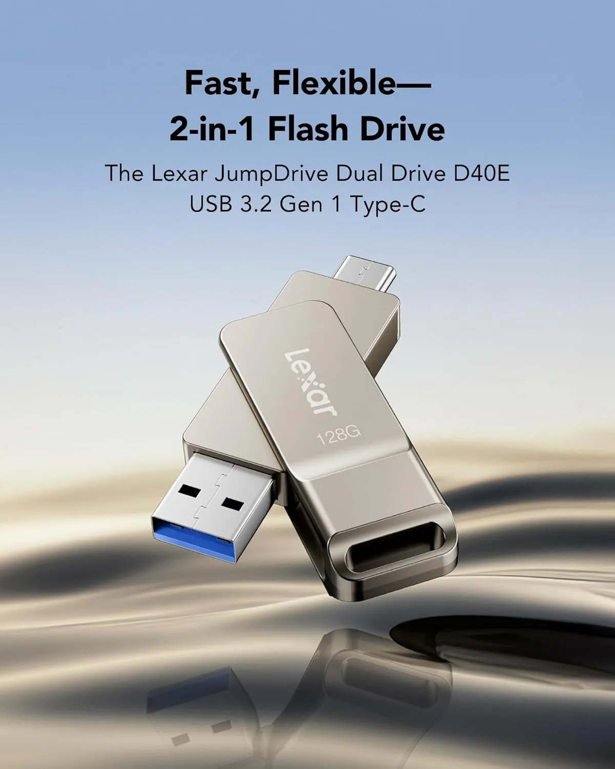 Lexar D40E 128GB Dual USB 3.2 Gen 1 Type-C Jump Drive, USB-C Flash Metal Housing Swivel Design Thumb Drive