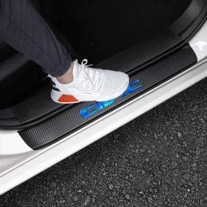 LEXLEY For Honda 2005-2023 2024 2025 4-Door CIVIC Carbon Fiber Style Leather Door Sill Protector Anti-Dirty Scuff Plate Cover Guard Sills Protector Trim,Welcome Pedal Protect 4PCS -BLUE
