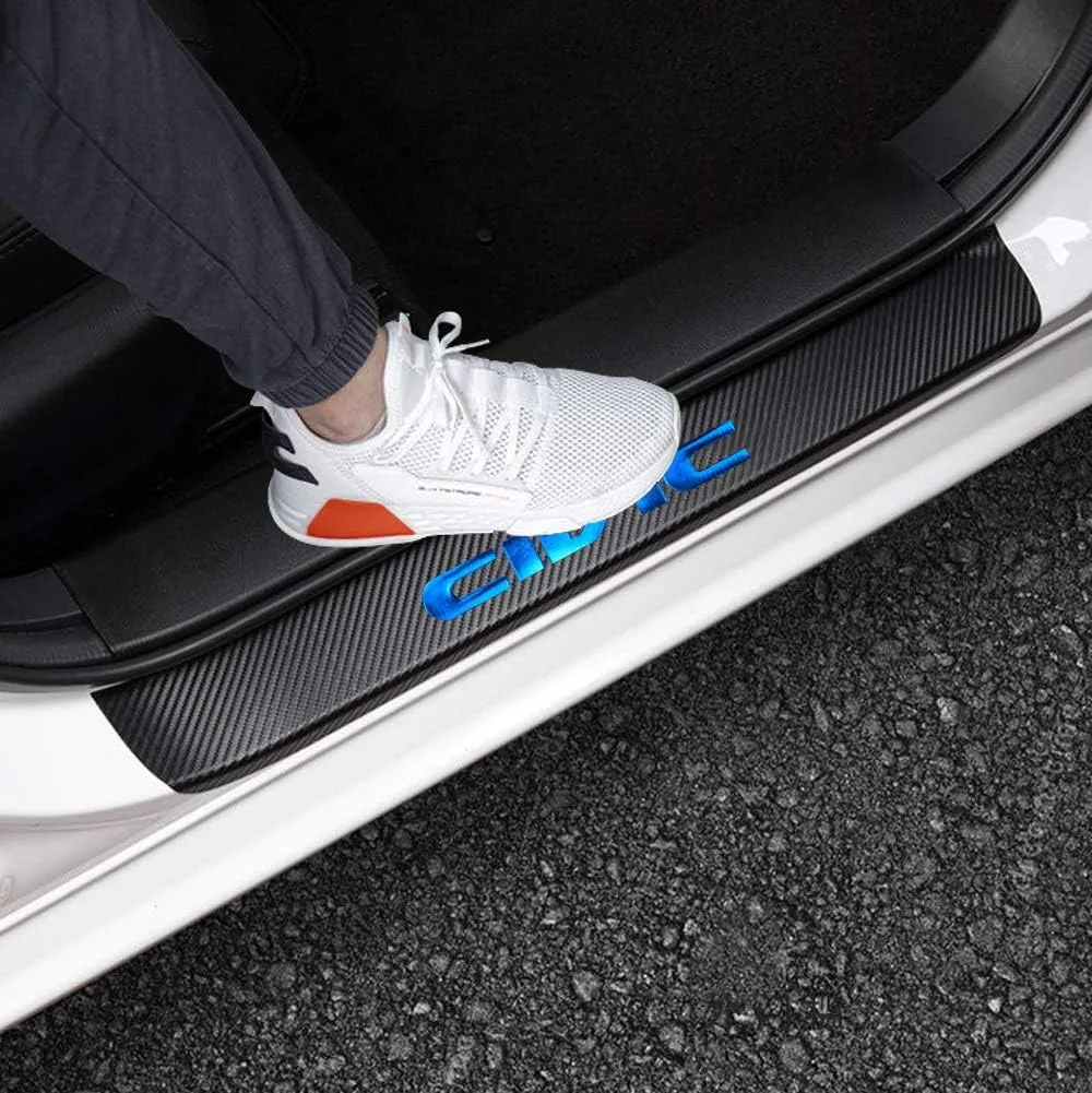 LEXLEY For Honda 2005-2023 2024 2025 4-Door CIVIC Carbon Fiber Style Leather Door Sill Protector Anti-Dirty Scuff Plate Cover Guard Sills Protector Trim,Welcome Pedal Protect 4PCS -BLUE