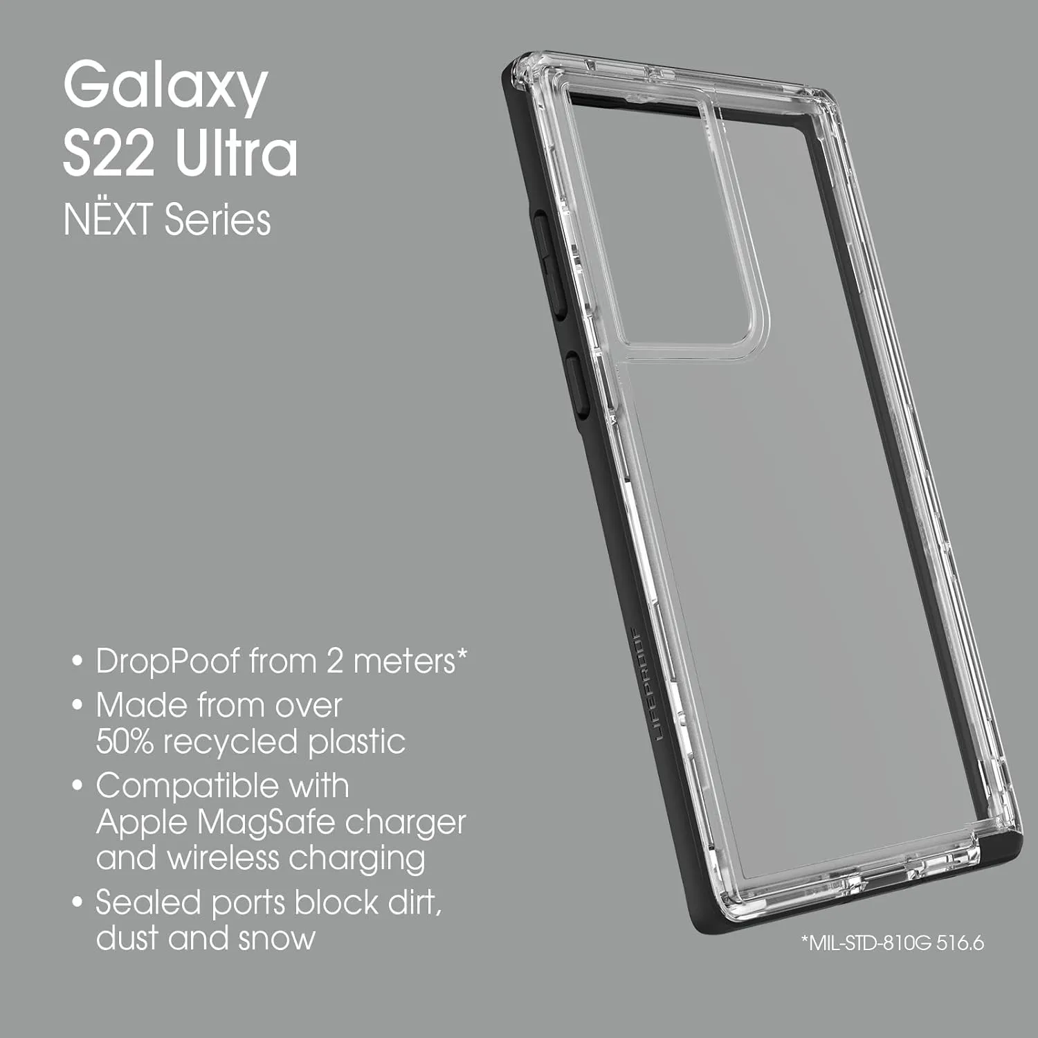 LifeProof NEXT SERIES Case for Galaxy S22 Ultra - BLACK CRYSTAL (CLEAR/BLACK)
