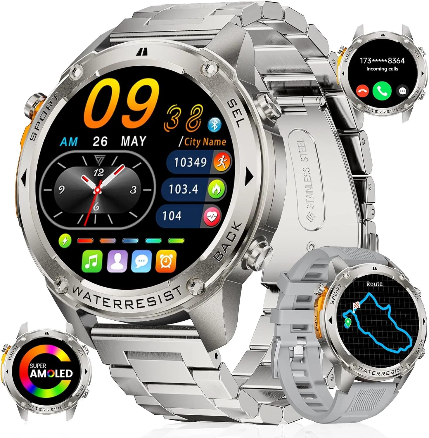 LIGE GPS Military Smart Watch for Men, Compass GPS Tracking Watches, 170  Sport Modes Fitness Tracker Watch, 1.43'' AMOLED Smart Watches, Mens Smart Watch Android iPhone Compatible