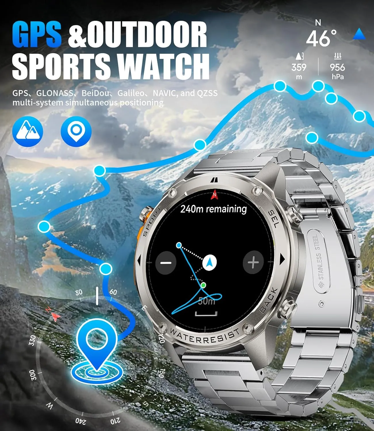 LIGE GPS Military Smart Watch for Men, Compass GPS Tracking Watches, 170  Sport Modes Fitness Tracker Watch, 1.43'' AMOLED Smart Watches, Mens Smart Watch Android iPhone Compatible