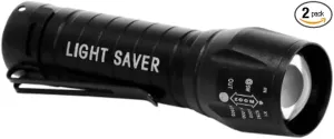 Light Saver LED Tactical Flashlight, USB Rechargeable, Waterproof, Ultra Compact Featherweight, Incredibly Bright Built-In Lantern for Outdoor Camping & Emergency: Black Adjustable Zoom Focus (1-Pack)