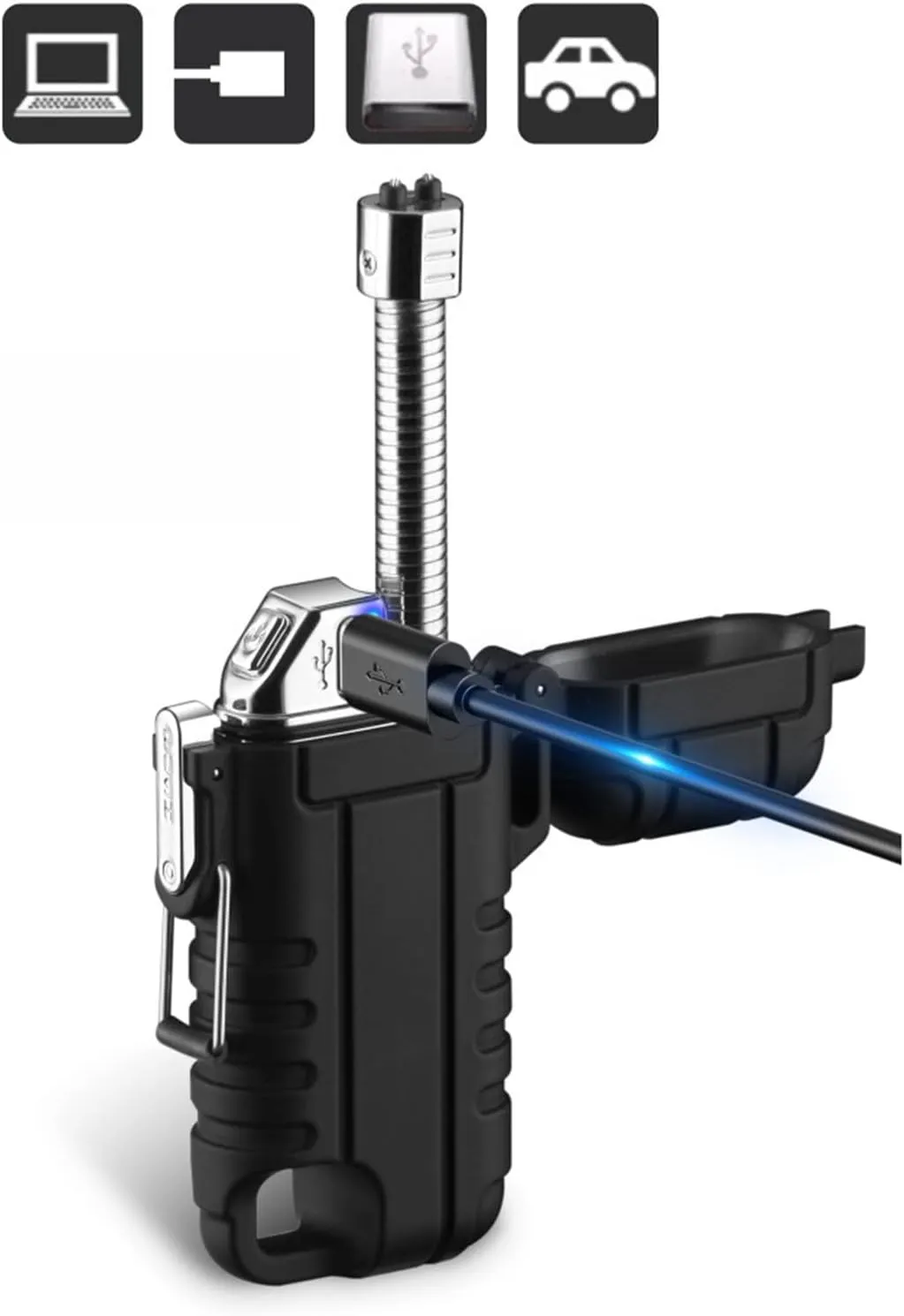Lighter Rechargeable USB Arc Plasma Telescopic Hose Water Proof Outdoor Windproof Lanyard 1 Set(E)