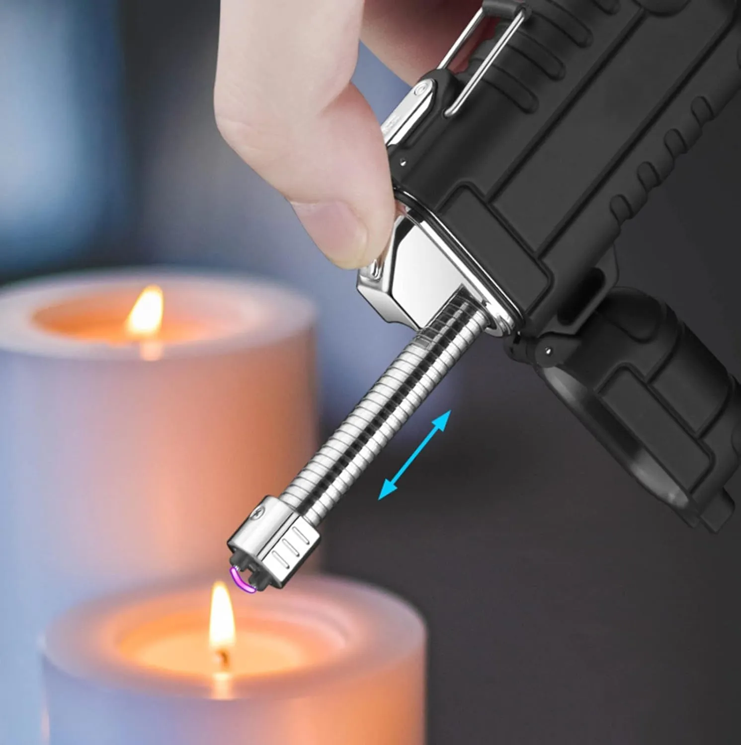 Lighter Rechargeable USB Arc Plasma Telescopic Hose Water Proof Outdoor Windproof Lanyard 1 Set(E)