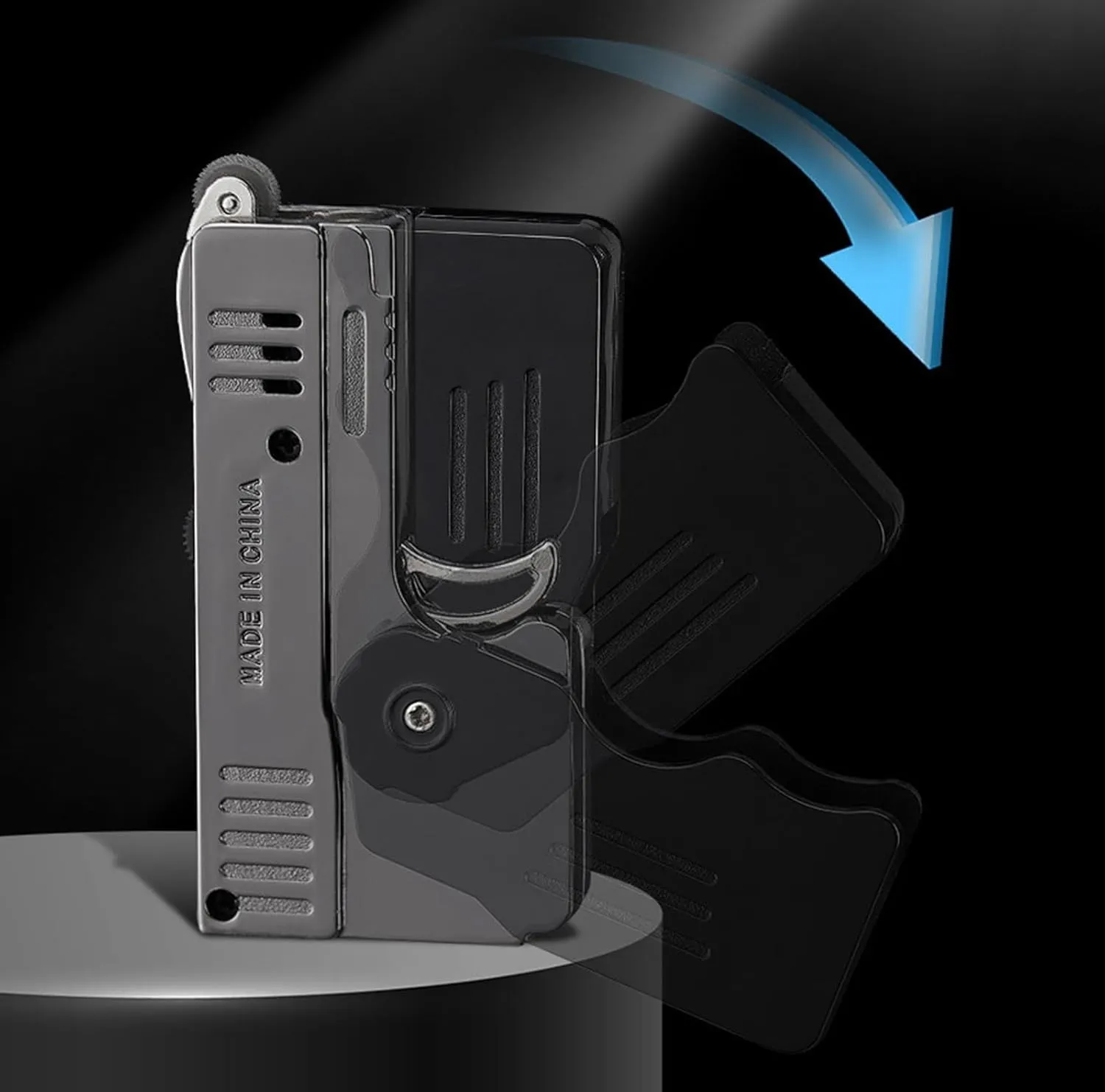 Lighter Refillable Gas Soft Flame Jet Flame Double Fire Windproof Metal Foldable (Without Fuel)(B)