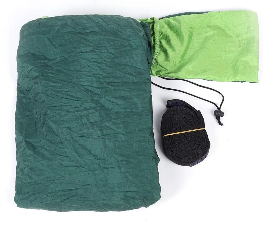 Lightweight Nylon Hammock for Camping and Travel, Easy to Set Up with Tree Straps, Sturdy and Breathable, Supports Up to 300kg, Compact Design for Easy Storage and (Fruit Green and Dark Green)