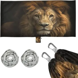 Lion Portrait Camping Hammock, 330 lbs with 2 Tree Straps, Carry Bag, Single Portable Hammock for Outdoor/Indoor, Hiking, Beach, Backpacking, Travel