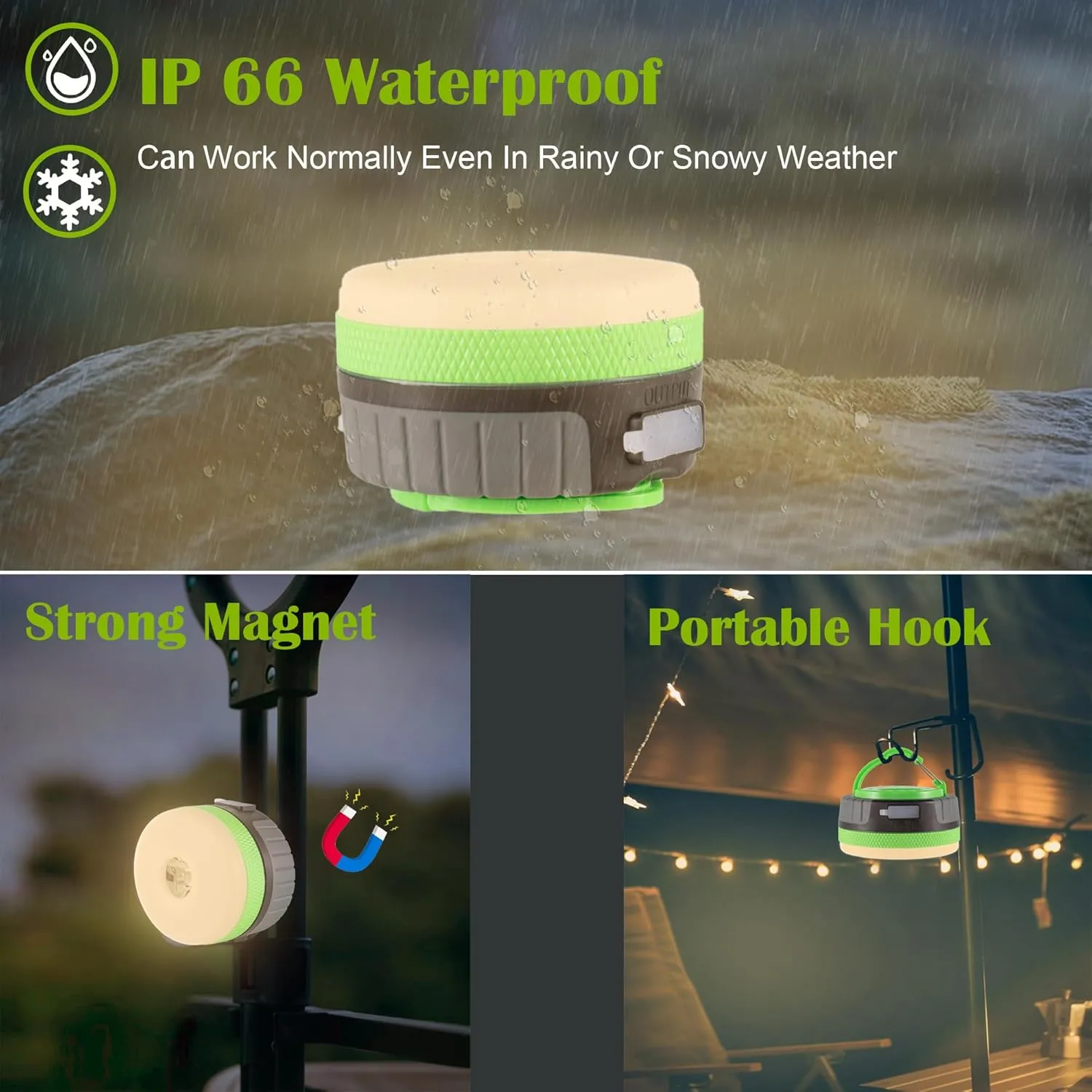 LIT-PaTH LED Camping Lantern, Rechargeable Light with Magnet Base, 2200 mAh, Survival Kit for Emergency, Hurricane, Outage, Medium Green, 2 Pack