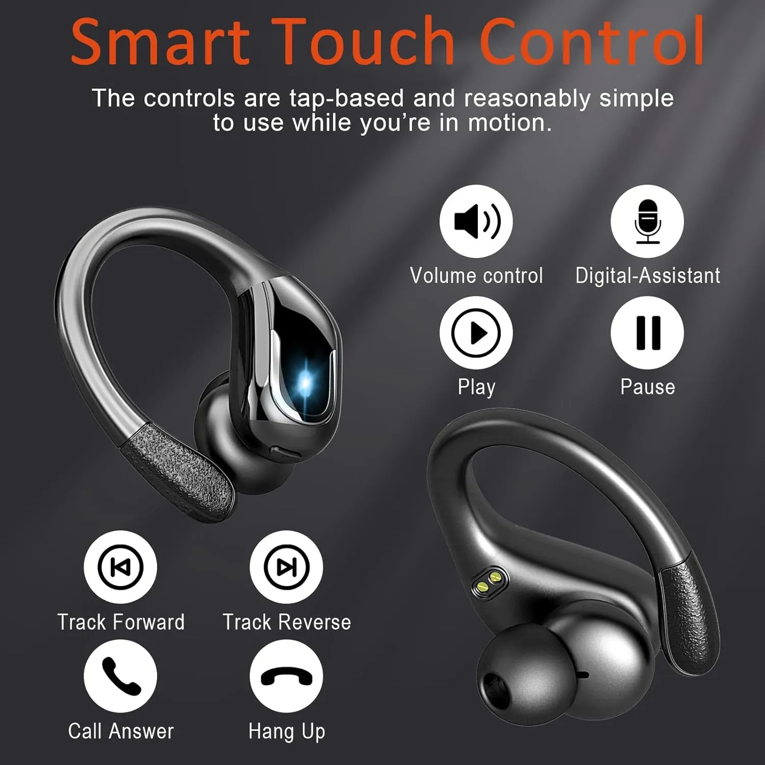 Ltinist Wireless Earbud, Bluetooth 5.3 Headphones Pure Bass Sound with Earhooks, 75H Battery Over Ear Headphones with Dual-LED Display, IP7 Waterproof Earphones Built-in Microphone for Running Sports
