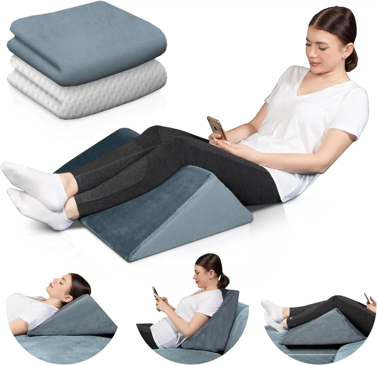 Lunix LX14 1pc Orthopedic Knee Wedge Pillow, Post Surgery Memory Foam for Back, Leg & Knee Pain Relief, Sitting Pillow, Adjustable Pillows for Acid Reflux and GERD for Sleeping, with Extra Cover