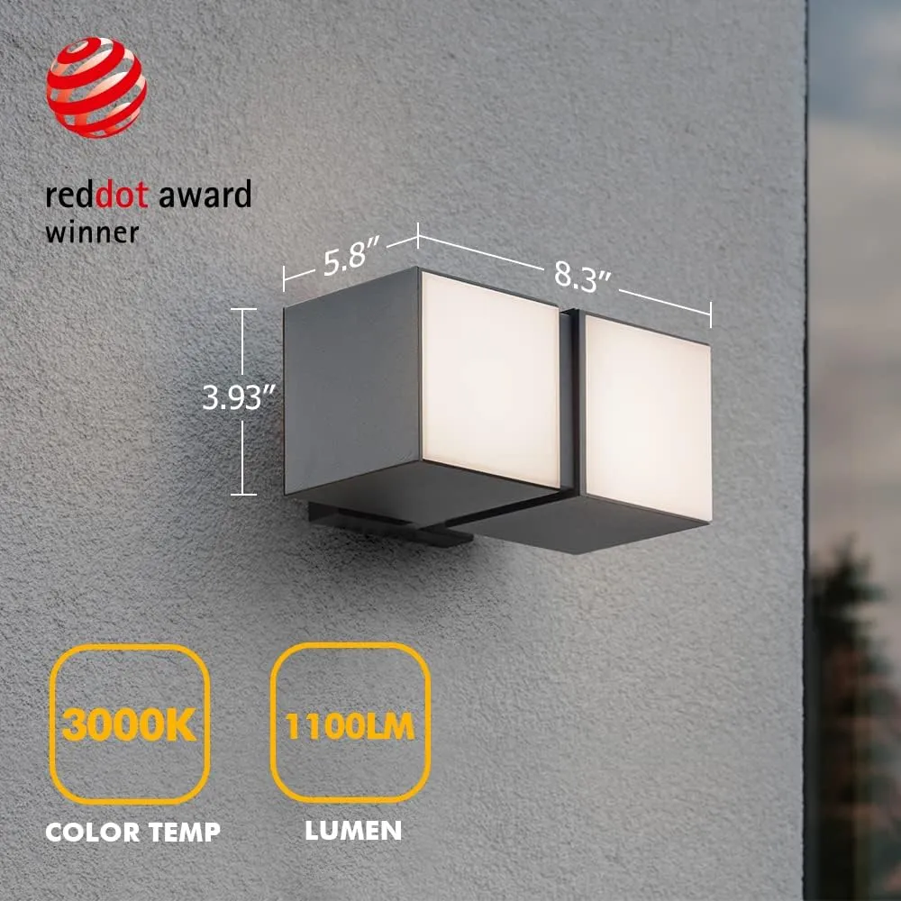 LUTEC Cuba 3000K 1100LM LED Porch Wall Light Outdoor, Modern Exterior Lights Fixture Wall Sconce, Waterproof Front Door Wall Lighting Wall Lantern for House, Patio, Garage, Entryway-Grey