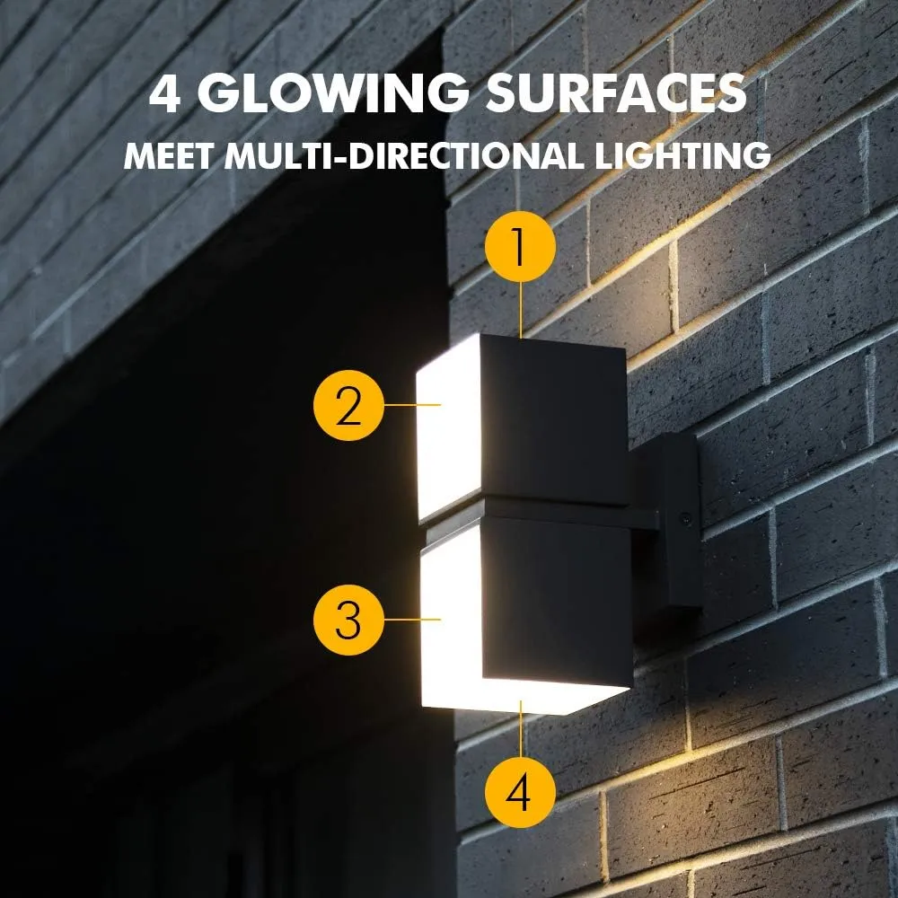 LUTEC Cuba 3000K 1100LM LED Porch Wall Light Outdoor, Modern Exterior Lights Fixture Wall Sconce, Waterproof Front Door Wall Lighting Wall Lantern for House, Patio, Garage, Entryway-Grey