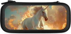 Magical Unicorm Running On Fire Hard Shell Travel Case with Rope 15 Game Card Pockets Compatible with Switch Protective