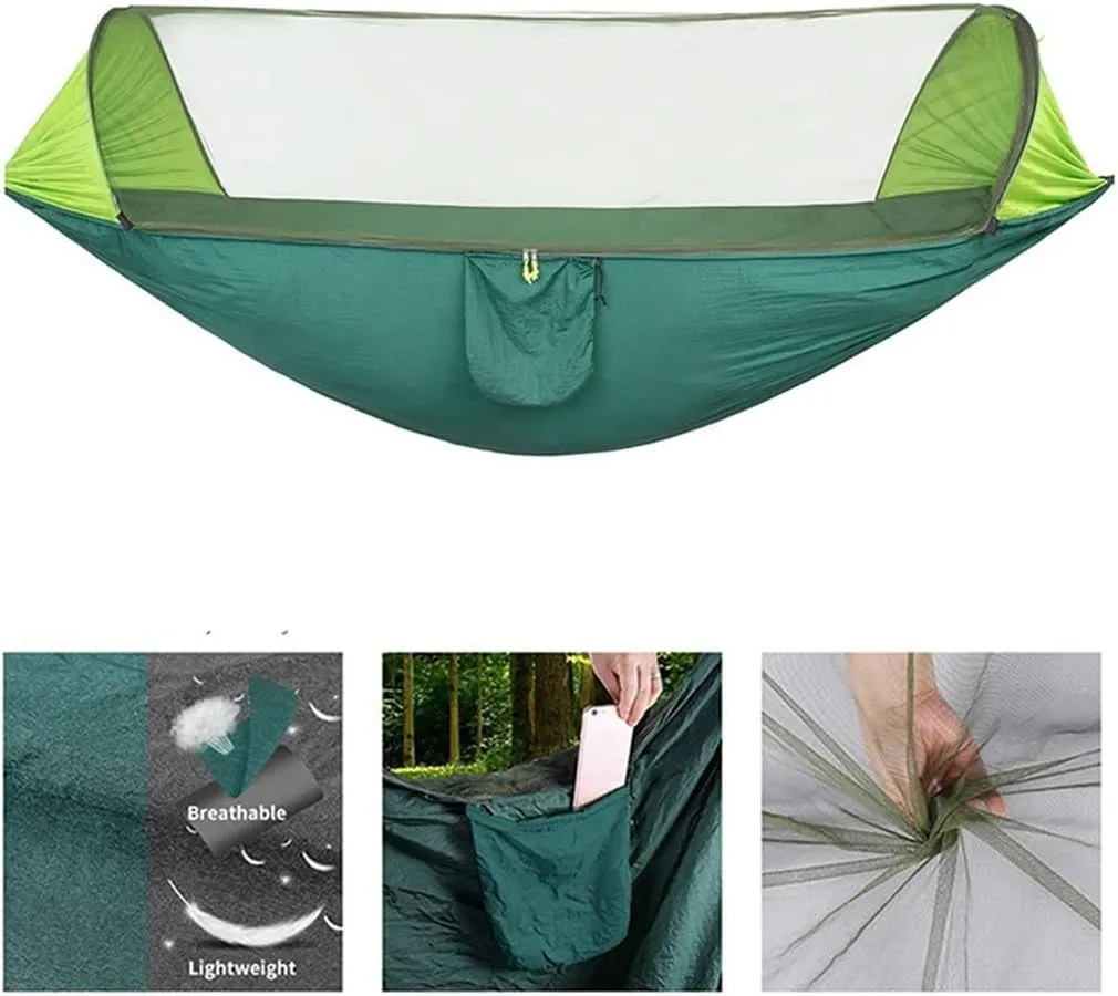 MaGiLL Portable Automatic Camping Hammock with Mosquito Net,Folding Multi Use Hammock Swing for Outdoor Camping (Color : Vert) (White Style)