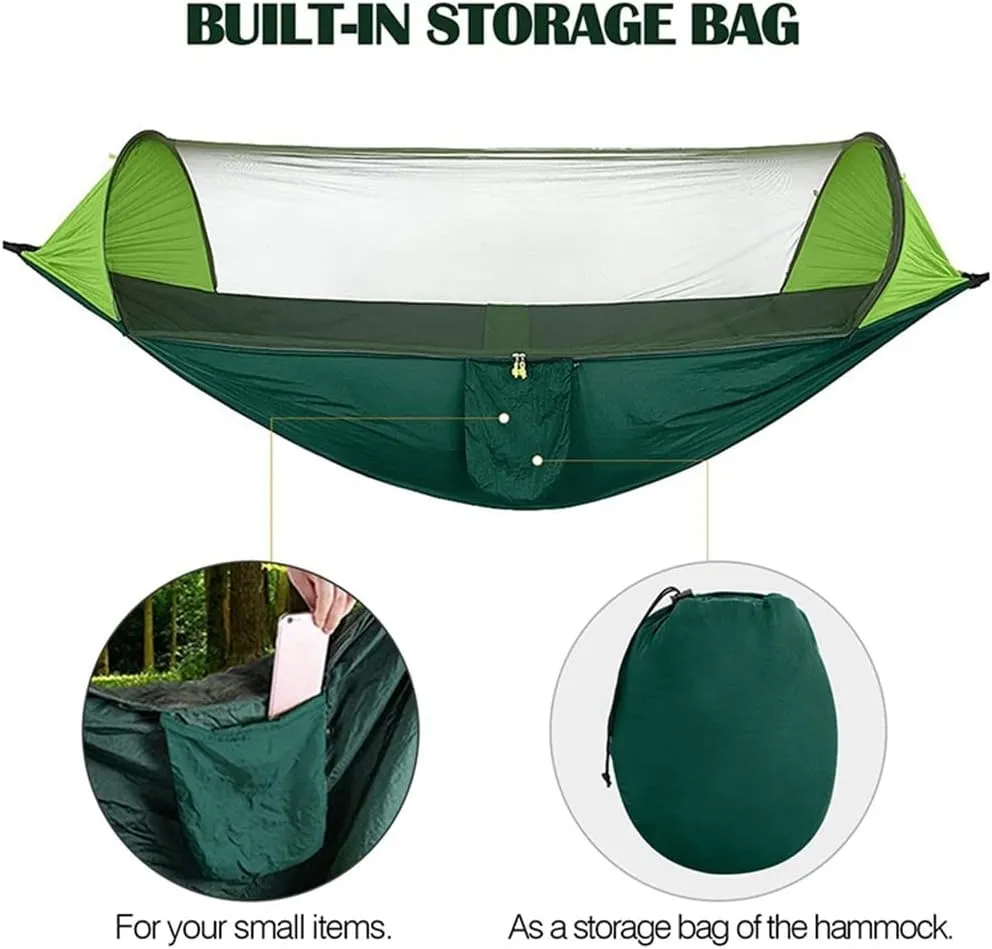 MaGiLL Portable Automatic Camping Hammock with Mosquito Net,Folding Multi Use Hammock Swing for Outdoor Camping (Color : Vert) (White Style)