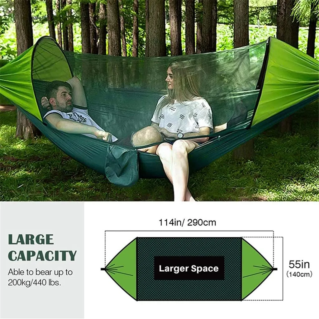 MaGiLL Portable Automatic Camping Hammock with Mosquito Net,Folding Multi Use Hammock Swing for Outdoor Camping (Color : Vert) (White Style)