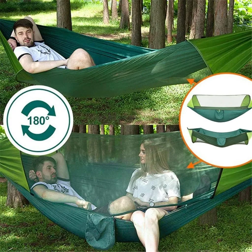 MaGiLL Portable Automatic Camping Hammock with Mosquito Net,Folding Multi Use Hammock Swing for Outdoor Camping (Color : Vert) (White Style)