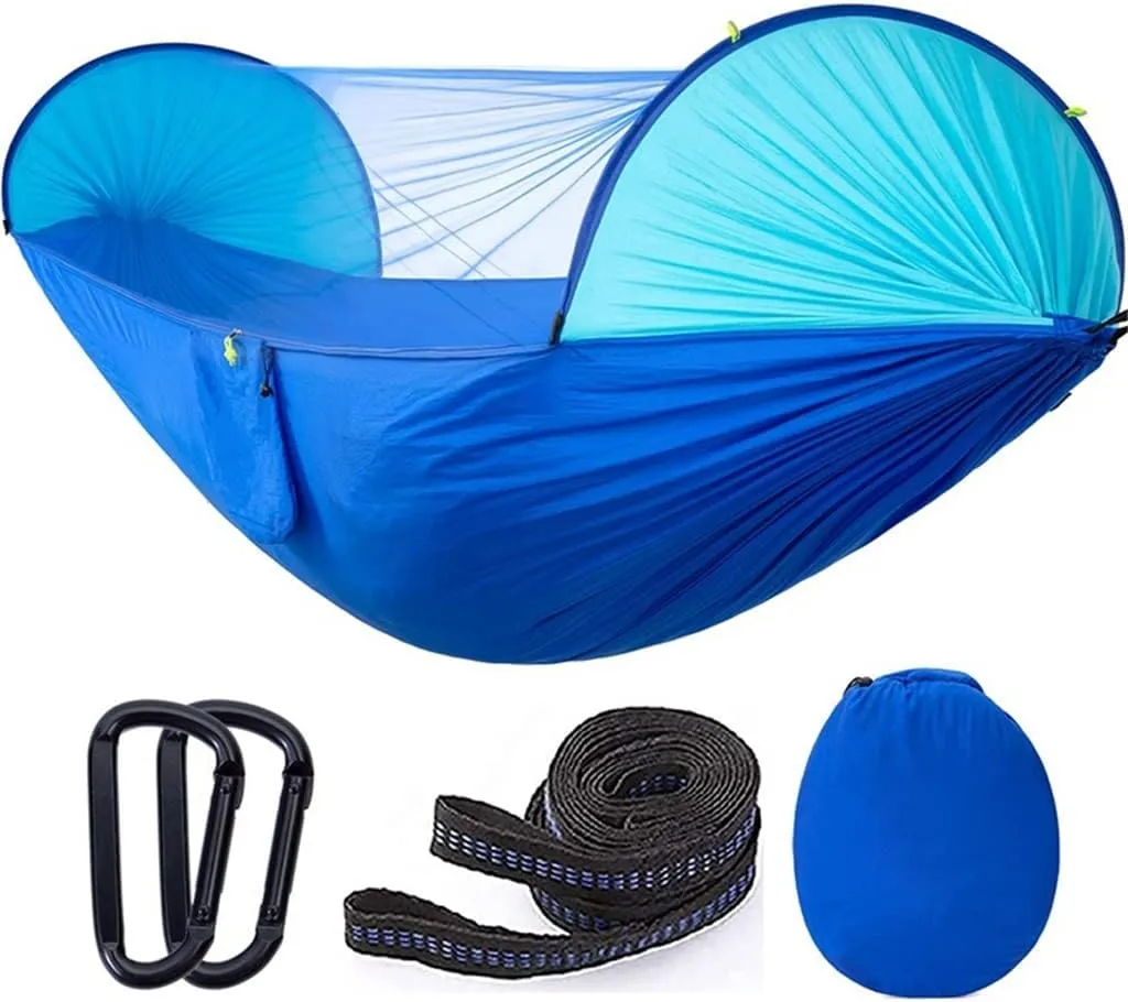 MaGiLL Portable Automatic Camping Hammock with Mosquito Net,Folding Multi Use Hammock Swing for Outdoor Camping (Color : Vert) (White Style)
