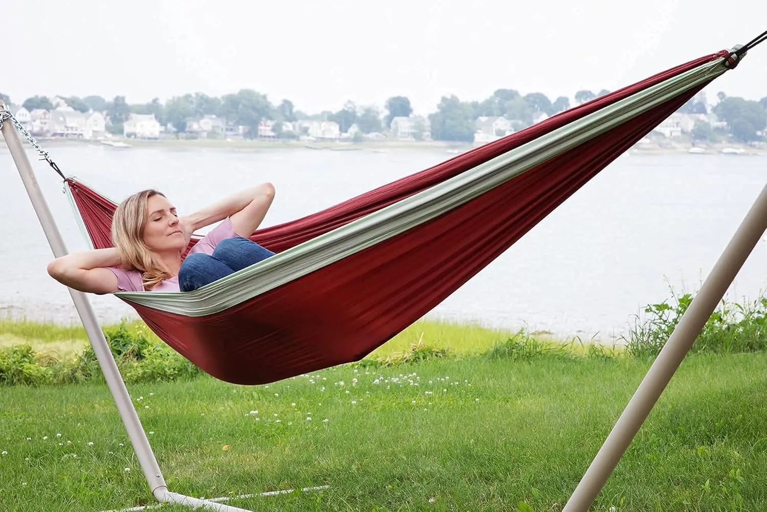 Makena Camping Hammock Set With Storage Bag Double Hammock for 2 Outdoor Tree Swing Portable Hammock For Travel Camping Accessories - Colibri Maroon