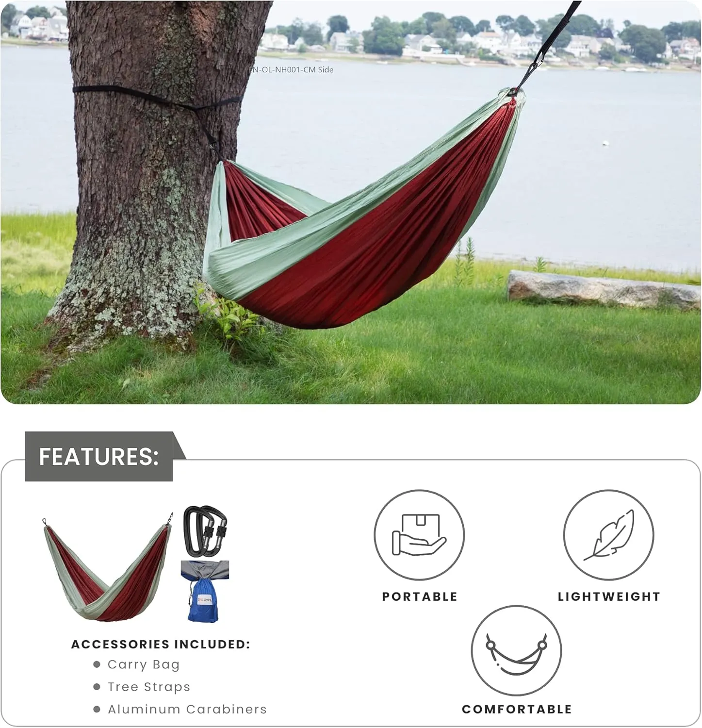 Makena Camping Hammock Set With Storage Bag Double Hammock for 2 Outdoor Tree Swing Portable Hammock For Travel Camping Accessories - Colibri Maroon